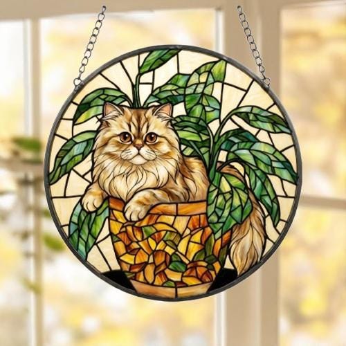 Custom Persian Cat Stained Glass Window Hanging for Plant Lovers, Cozy Sunlit Home and Garden Decor, gift for cat lover - image 5