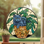 Custom British Shorthair Cat Stained Glass Window Hanging for Plant Lovers, Cozy Sunlit Home and Garden Decor, gift for cat lover - image 3