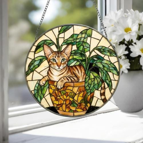 Custom Oriental Shorthair Cat Stained Glass Window Hanging for Plant Lovers, Cozy Sunlit Home and Garden Decor, gift for cat lover - image 3