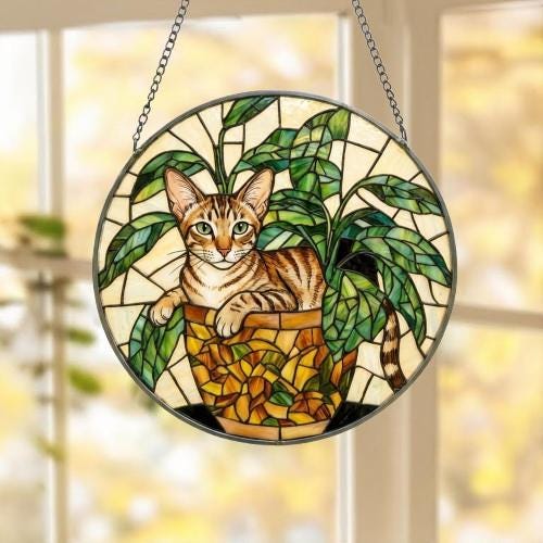 Custom Oriental Shorthair Cat Stained Glass Window Hanging for Plant Lovers, Cozy Sunlit Home and Garden Decor, gift for cat lover - image 5