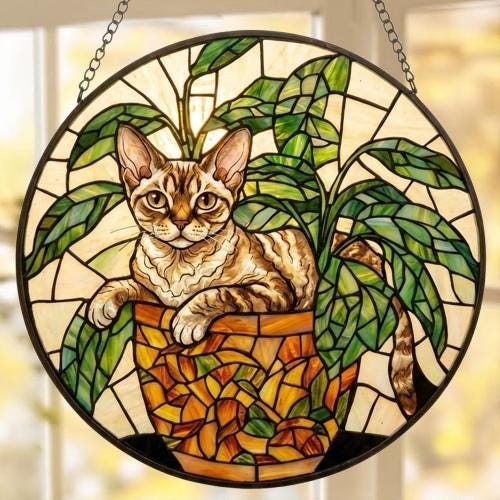 Custom Devon Rex cat Stained Glass Window Hanging for Plant Lovers, Cozy Sunlit Home and Garden Decor, gift for cat lover - image 4