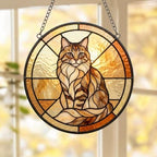 Custom Handmade Stained Glass Cat Suncatcher, Sunset Maine Coon Cat Window Hanging, Round Cat Glass Window Decor, Gift for Cat Lovers - image 5
