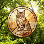 Custom Handmade Stained Glass Cat Suncatcher, Sunset Maine Coon Cat Window Hanging, Round Cat Glass Window Decor, Gift for Cat Lovers - image 4