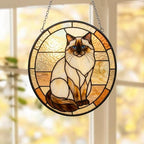 Custom Handmade Stained Glass Cat Suncatcher, Sunset Ragdoll  Cat Window Hanging, Round Cat Glass Window Decor, Gift for Cat Lovers - image 5