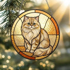 Custom Handmade Stained Glass Cat Suncatcher, Sunset Persian  Cat Window Hanging, Round Cat Glass Window Decor, Gift for Cat Lovers - image 2