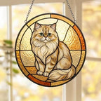 Custom Handmade Stained Glass Cat Suncatcher, Sunset Persian  Cat Window Hanging, Round Cat Glass Window Decor, Gift for Cat Lovers - image 5
