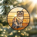 Custom Handmade Stained Glass Cat Suncatcher, Sunset Scottish Fold Cat Window Hanging, Round Cat Glass Window Decor, Gift for Cat Lovers - image 2
