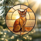Custom Handmade Stained Glass Cat Suncatcher, Sunset Abyssinian  Cat Window Hanging, Round Cat Glass Window Decor, Gift for Cat Lovers - image 2