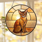 Custom Handmade Stained Glass Cat Suncatcher, Sunset Abyssinian  Cat Window Hanging, Round Cat Glass Window Decor, Gift for Cat Lovers - image 5