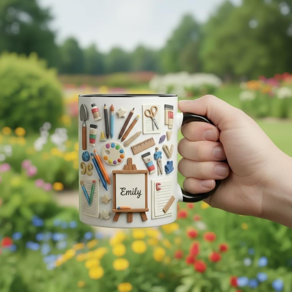 Personalized Drawing Mug, Custom Name Artist Painter Coffee Cup, Gift for Men Women