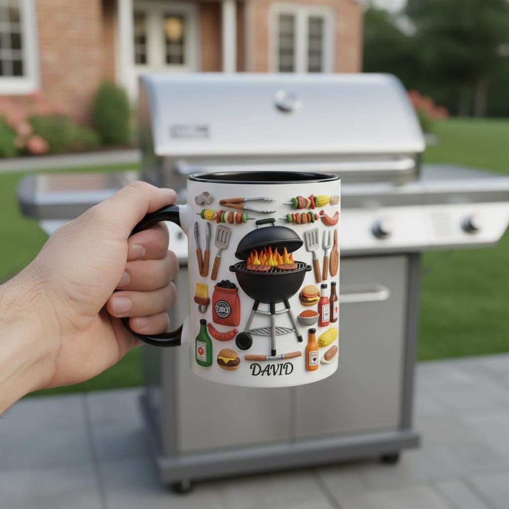 Personalized BBQ Mug, Custom Name Grilling Lover Coffee Cup, Gift for Men Women - image 2