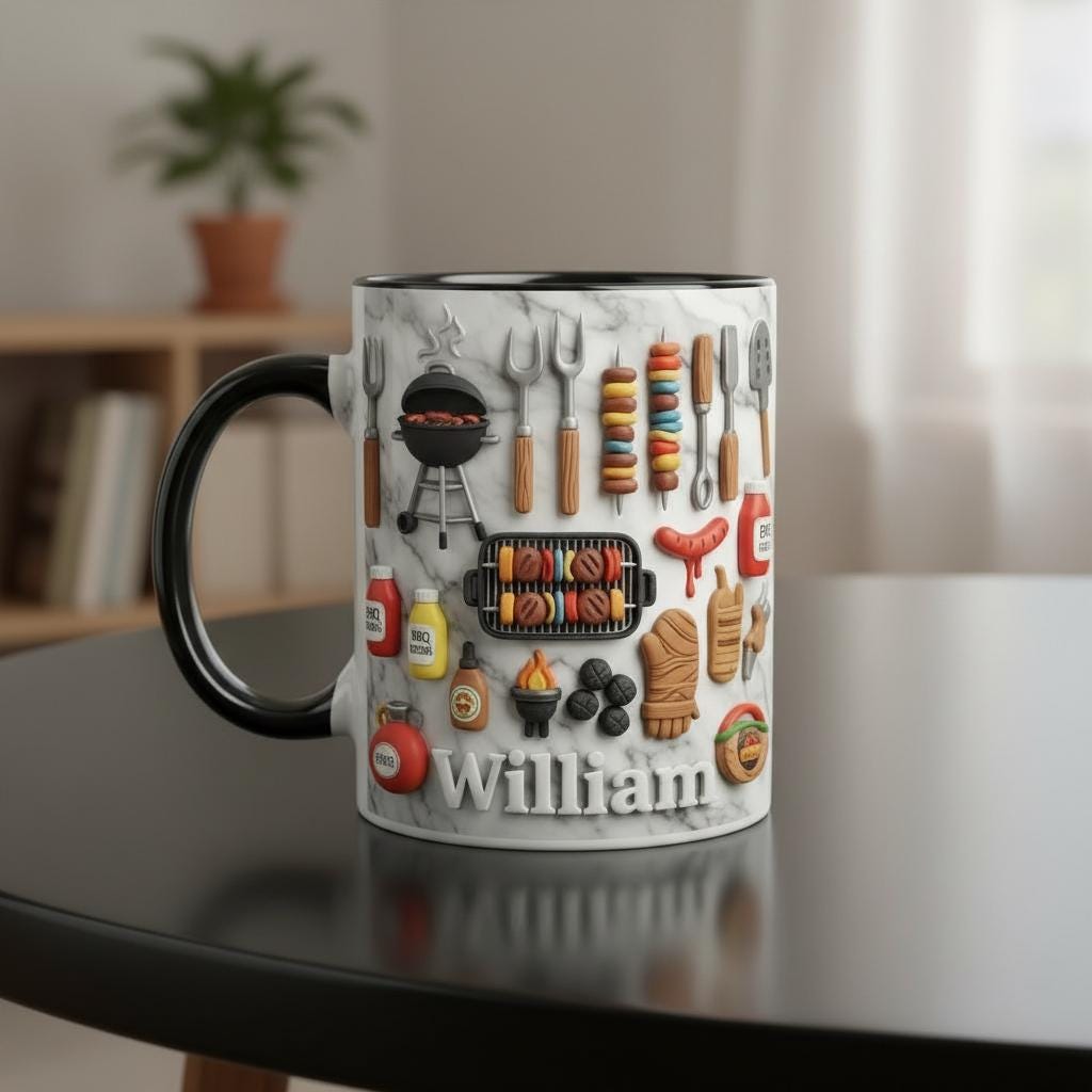 Personalized BBQ Mug, Custom Name Grilling Lover Coffee Cup, Gift for Men Women - image 3