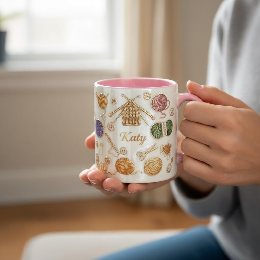 Personalized Knitting Lover Mug, Custom Name Yarning Crochet Coffee Cup, Gift for Men Women - image 3