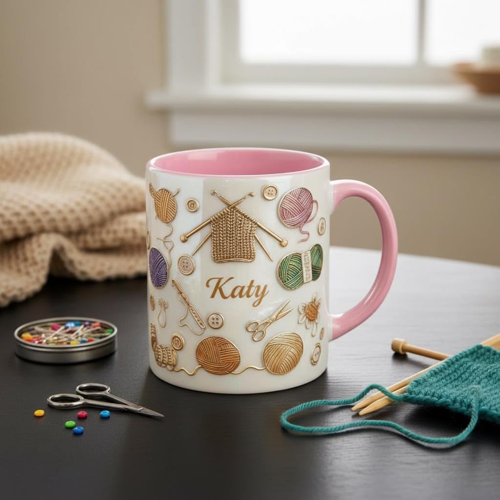 Personalized Knitting Lover Mug, Custom Name Yarning Crochet Coffee Cup, Gift for Men Women - image 2