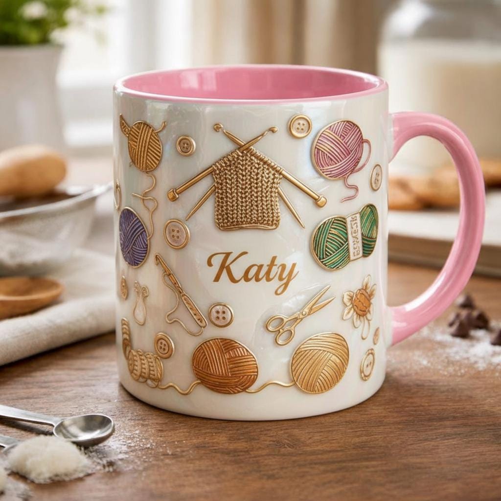 Personalized Knitting Lover Mug, Custom Name Yarning Crochet Coffee Cup, Gift for Men Women