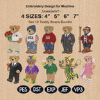 Holiday Teddy Bear Embroidery Design Bundle, Valentine Mardi Gras St Patricks Day Bear,Patriotic USA Hiking Golf Teddy Bear,Instant Download