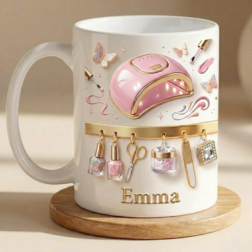 Custom Name Nail Tech Faux 3d Effect Mug, New Nail Salon Owner Coffee Mug, Gift for Nail Artist - image 2