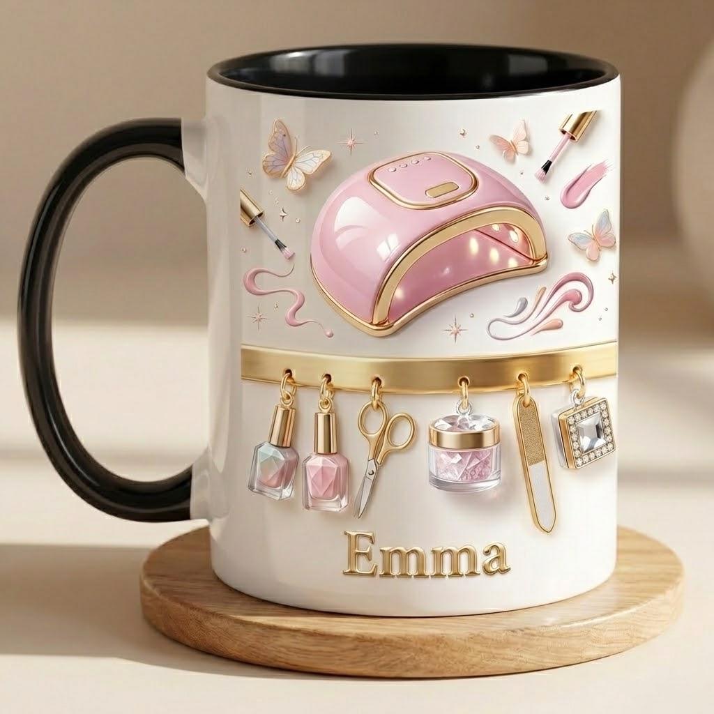 Custom Name Nail Tech Faux 3d Effect Mug, New Nail Salon Owner Coffee Mug, Gift for Nail Artist - image 4