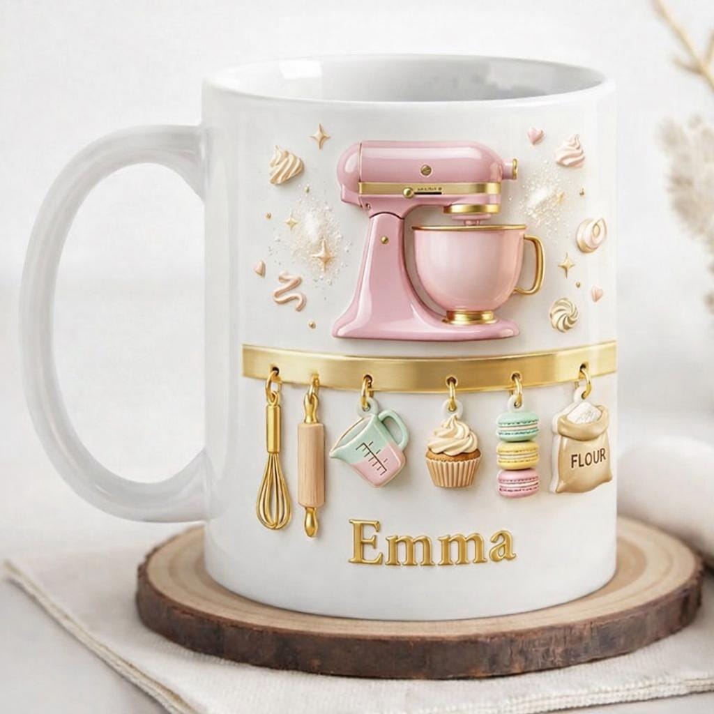 Personalized Baker’s Dream Faux 3D Effect Mug, Baking Lover Mug, Baking Tools Design, Kitchen Baking Gift For Her - image 3