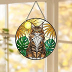 Custom Monstera Maine Coon Cat Glass Suncatcher, Cat Glass Art, Plant Mom Gift, Plant Lover Gift, Gift For Plant Lady, Cat Lover Gift