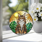 Custom Monstera Maine Coon Cat Glass Suncatcher, Cat Glass Art, Plant Mom Gift, Plant Lover Gift, Gift For Plant Lady, Cat Lover Gift - image 4