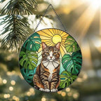 Custom Monstera Domestic Shorthair Cat Glass Suncatcher, Cat Glass Art, Plant Mom Gift, Plant Lover Gift, Gift For Plant Lady,Cat Lover Gift - image 5
