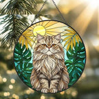 Custom Monstera Persian Cat Glass Suncatcher, Cat Glass Art, Plant Mom Gift, Plant Lover Gift, Gift For Plant Lady, Cat Lover Gift - image 2