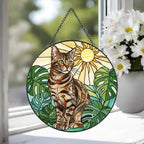 Custom Monstera Bengal Cat Glass Suncatcher, Cat Glass Art, Plant Mom Gift, Plant Lover Gift, Gift For Plant Lady, Cat Lover Gift - image 4
