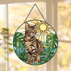 Custom Monstera Bengal Cat Glass Suncatcher, Cat Glass Art, Plant Mom Gift, Plant Lover Gift, Gift For Plant Lady, Cat Lover Gift