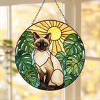 Custom Monstera Siamese Cat Glass Suncatcher, Cat Glass Art, Plant Mom Gift, Plant Lover Gift, Gift For Plant Lady, Cat Lover Gift
