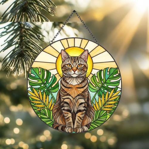 Custom Monstera American Shorthair Cat Glass Suncatcher, Cat Glass Art, Plant Mom Gift, Plant Lover Gift, Gift For Plant Lady,Cat Lover Gift - image 2