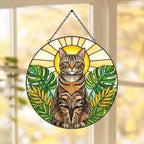 Custom Monstera American Shorthair Cat Glass Suncatcher, Cat Glass Art, Plant Mom Gift, Plant Lover Gift, Gift For Plant Lady,Cat Lover Gift