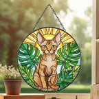 Custom Monstera Devon Rex Cat Glass Suncatcher, Cat Glass Art, Plant Mom Gift, Plant Lover Gift, Gift For Plant Lady, Cat Lover Gift - image 3