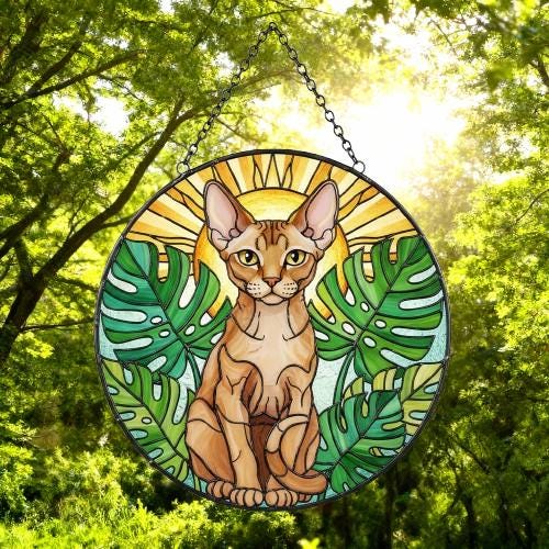 Custom Monstera Devon Rex Cat Glass Suncatcher, Cat Glass Art, Plant Mom Gift, Plant Lover Gift, Gift For Plant Lady, Cat Lover Gift - image 4