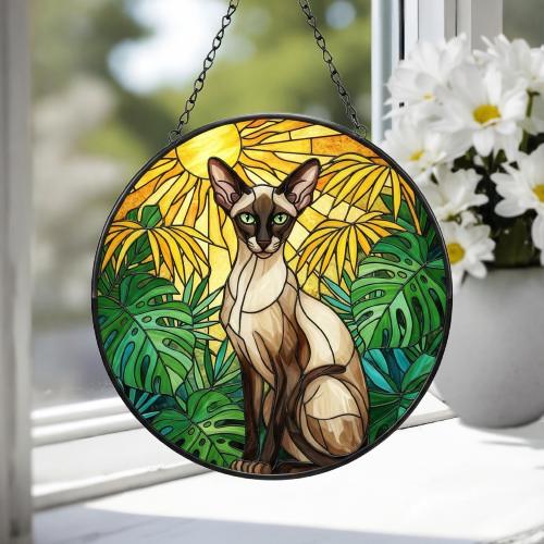 Custom Monstera Oriental Shorthair  Cat Glass Suncatcher, Cat Glass Art,Plant Mom Gift, Plant Lover Gift, Gift For Plant Lady,Cat Lover Gift - image 4