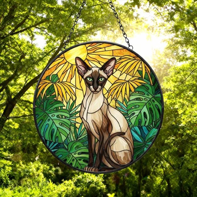 Custom Monstera Oriental Shorthair  Cat Glass Suncatcher, Cat Glass Art,Plant Mom Gift, Plant Lover Gift, Gift For Plant Lady,Cat Lover Gift