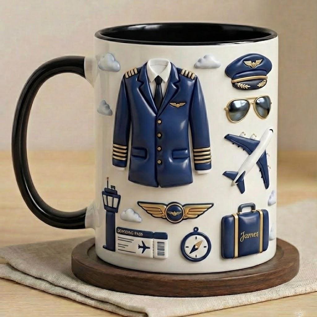 Personalized Pilot Faux 3D Effect Ceramic Mug, Custom Name Aviation Coffee Cup, Aircraft Lover Gift - image 3