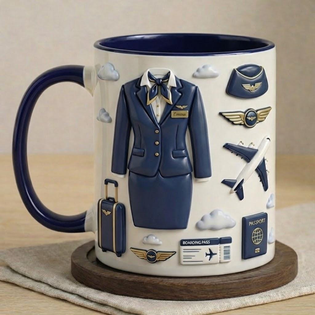 Personalized Flight Attendant Faux 3D Effect Mug