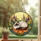Custom Ragdoll  cat Stained Glass Suncatcher, Sleeping Cat Window Decor, Cat Lover Gift, Floral Glass Art Panel, Handmade Pet Memorial Gift - image 3