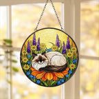 Custom Ragdoll  cat Stained Glass Suncatcher, Sleeping Cat Window Decor, Cat Lover Gift, Floral Glass Art Panel, Handmade Pet Memorial Gift