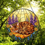 Custom Bengal  cat Stained Glass Suncatcher, Sleeping Cat Window Decor, Cat Lover Gift, Floral Glass Art Panel, Handmade Pet Memorial Gift - image 5