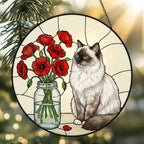 Custom Ragdoll  Cat & Red Poppies Glass Suncatcher:  Gift for Cat Lovers - image 4