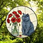 Custom British Shorthair Cat & Red Poppies Glass Suncatcher:  Gift for Cat Lovers - image 5