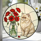 Custom Persian Cat & Red Poppies Glass Suncatcher:  Gift for Cat Lovers - image 4