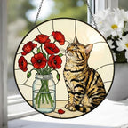 Custom Bengal Cat & Red Poppies Glass Suncatcher:  Gift for Cat Lovers - image 3