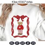 Valentine Teddy Bear Embroidery Design, Cute Bear With Hearts & Bow Frames, Love Bear Machine Embroidery, 4 Sizes, Digital Download - image 6