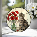 Custom Scottish Fold Cat & Red Poppies Glass Suncatcher:  Gift for Cat Lovers - image 4