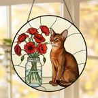 Custom Abyssinian  Cat & Red Poppies Glass Suncatcher:  Gift for Cat Lovers - image 5