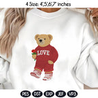 Valentine's Day Bear Embroidery Design, Stylist Bear with Rose Embroidery File, Valentine Bear Machine Embroidery Pattern, Fashion Bear - image 3