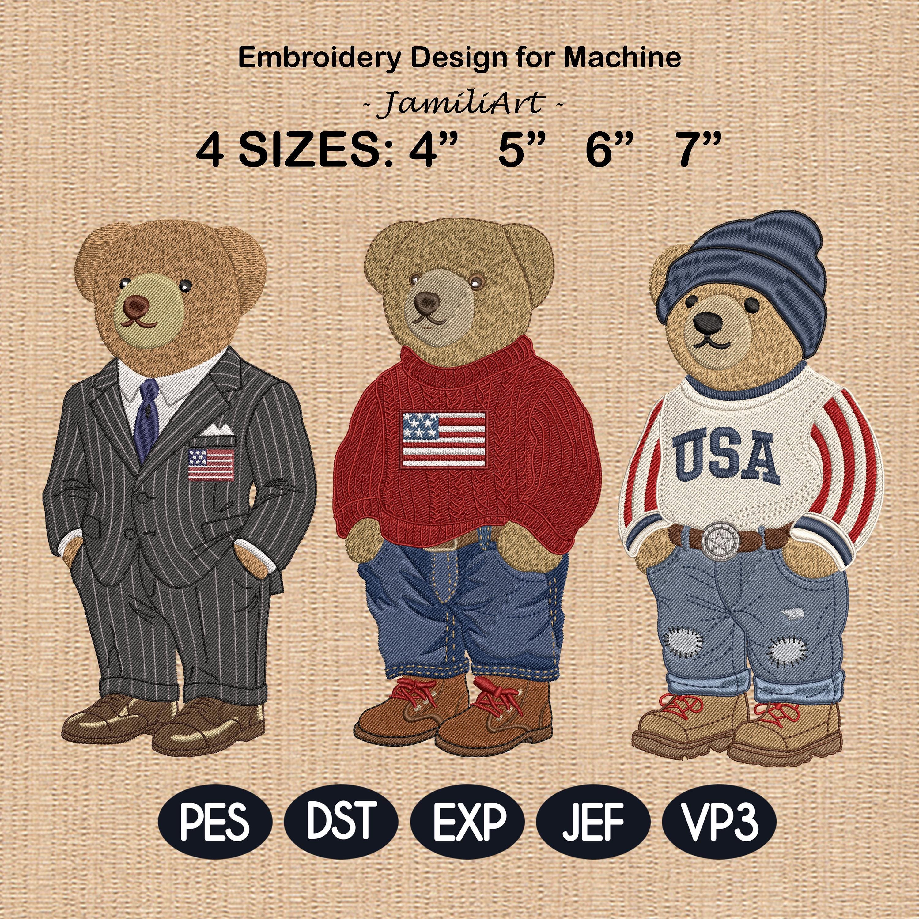 USA Flag Teddy Bear Embroidery Design Bundle, Patriotic Teddy Bear, 4th of July Bear Embroidery Files, PES DST, 4 sizes, Instant Download